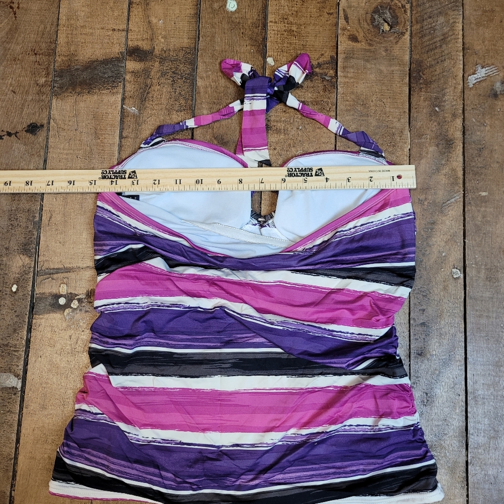 Apt 9 purple Striped Tankini bathing suit Top Lined Shelf Bra Pads - Picture 4 of 7